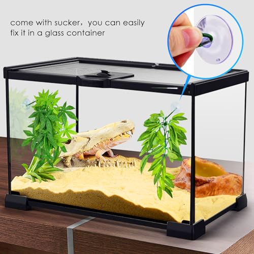 KATUMO Reptile Plants, 3PCS Amphibian Hanging Plants with Suction Cup for Lizards, Geckos, Bearded Dragons, Snake, Hermit Crab Tank Pets Habitat Decorations - color: Green