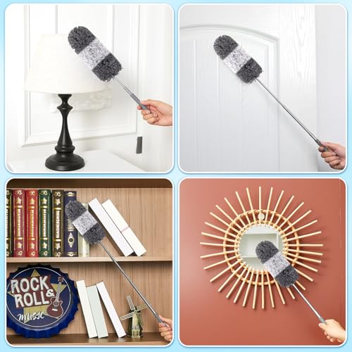Tanlade 12 Pcs Microfiber Feather Duster for Cleaning 13-31 Inch Extendable Cobweb Dusters Ceiling Fan Duster Washable Bendable Tool for Office Car Window Furniture (Gray White) - color: Gray White
