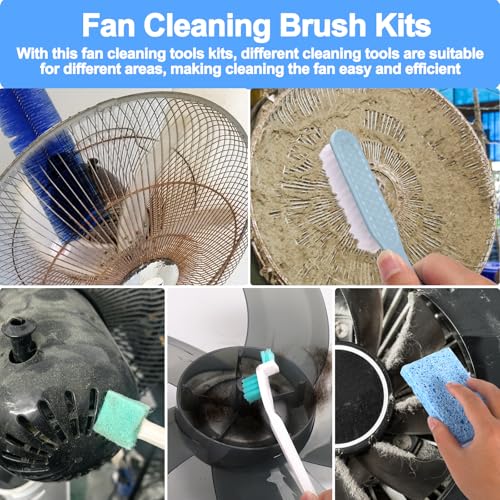 XANGNIER Fan Cleaning Brush Tools Set,6 Pcs Fan Cleaner for Stand up Fan/Desk/Window Exhaust/Box/Oscillating/Standing/Floor/Clip on/Wall/Table/Wall Mount/Pedesta Fan,Bendable Cobweb Duster Remover - color: Multicolor