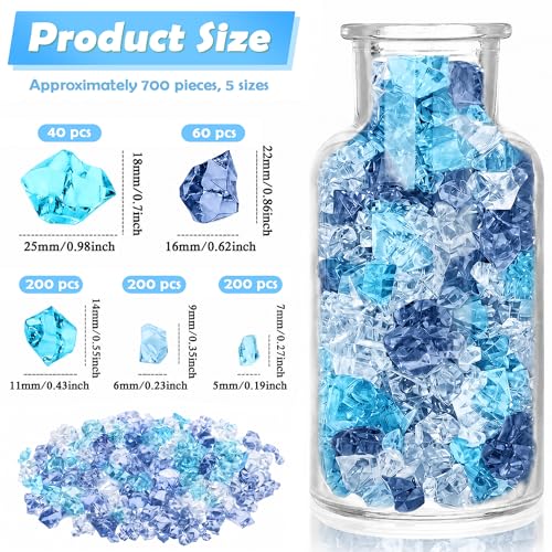 700 Pcs Premium Blue Fake Ice Rocks Diamonds 5 Sizes Plastic Fake Diamonds Vase Fillers for Wedding Centerpieces Table Scatter DIY Crafts Home Party and Aquarium Decoration - color: Premium Blue