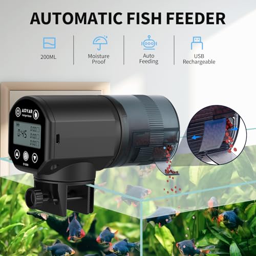 Automatic Fish Feeder Dispenser for Aquarium: Rechargeable Auto Feeders for Tank Turtle Pond Betta - 200ml Smart Food Feeding Timer Dispensers for Flake Pellet Vacation Weekend - size: CY-059D