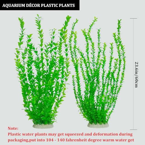Aquarium Plants 24in, Extra Tall Fish Tank Plants for Large Tanks, Plastic Fish Tank Plant 2 Pack, Fake Aquarium Plant, Tall Decorations for Freshwater Aquariums(Green(Style A)) - color: Green(style F)