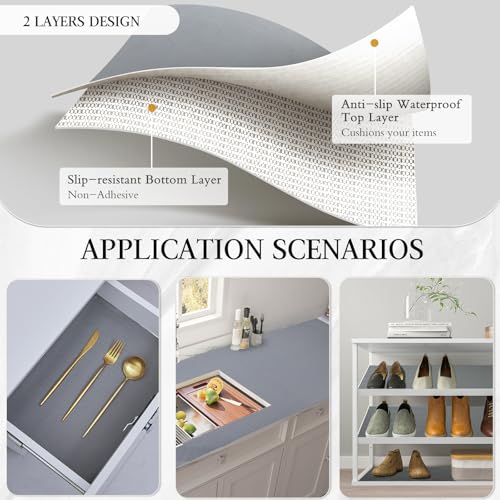 Beautysaid Shelf and Drawer Liner for Kitchen Cabinet, Non Adhesive Non Slip Shelf Paper Waterproof Washable Thickened for Dresser Pantry Shelve Bathroom Protector Liner(Gray,12 in x 10 FT) - color: Gray, size: 12"W x 118"L