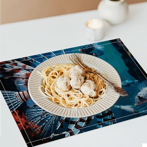 Placemats Set of 4 Washable Heat Resistant Place Mats Fish in Fish Tank Dining Table Mats Wipeable Placemat for Kitchen Dining Table Decoration Indoor Outdoor - size: 1PCS