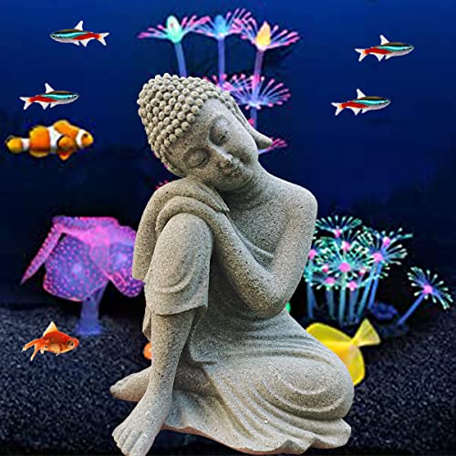 livelyfish Mini Buddha Statue Meditating Natural Sandstone Buda Sculptures Ornament for 10 Gallon & Under Fish Tanks, Aquarium Decorations Home Zen Garden Bonsai Decor, Gifts (Meditation-Small) - size: A-Small