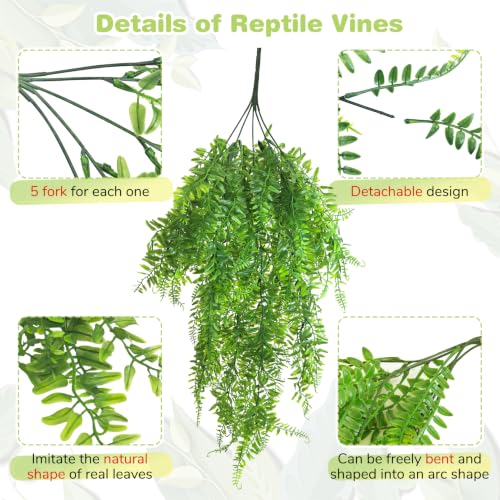PINVNBY Reptile Plants Hanging Fake Vines Boston Climbing Terrarium Plant with Suction Cup for Bearded Dragons Lizards Geckos Snake Pets Hermit Crab and Tank Habitat Decorations (3 Pack) - color: 3 Pcs ( Green )