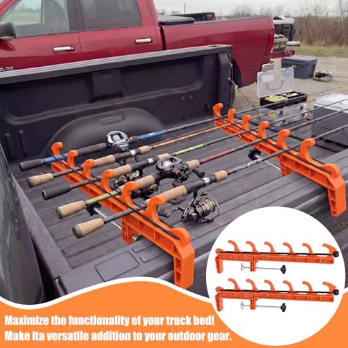 2 Sets Truck Bed Fishing Rod Holder, Holds 4 Rods, Fits 2.36" Thick Rails, Easy Install Kayak & Fly Rod Storage Rack - color: Orange, style: 6 Holes