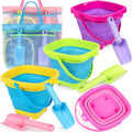Collapsible Beach Buckets for Kids, 4 Packs Foldable Sand Buckets and Shovels with Mesh Beach Bag, Silicone Sand Pails for Toddlers Beach Toys, Easter Egg Hunt, Camping, Travelling, Fishing Water Pail - style: 4 Buckets