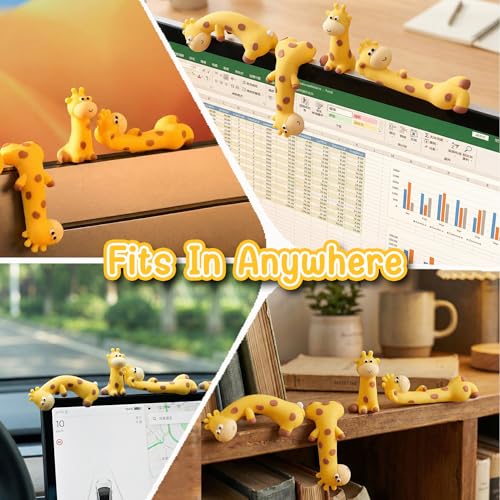 4Pcs Mini Giraffe Figurines for Computer Monitor Decor-Cute Resin Animal Ornaments for Car Dashboard, Desk Accessories & Office Decorations-Adorable Monitor Frame Hanging Screen Buddy Set - color: Giraffe
