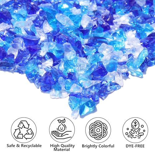QYGL Crushed Glass - 2.1LB Blue Mixed Broken Glass Pieces 3-6mm, for Resin Art, DIY Crafts, Home Decor, Vase Fillers, Tabletop Fire Pit, and Aquarium Rocks - color: Cobalt Blue, Aquamarine, White