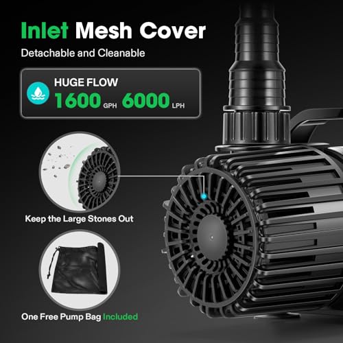 VIVOSUN 1600 GPH Submersible Water Pump with Barrier Bag, 100W Pond Pump, Ultra Quiet Aquarium Pump with 14FT. Lift Height for Pond, Waterfall, Fish Tank, Statuary, Hydroponic