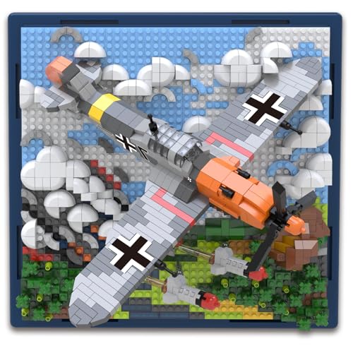 Military Plane 3D Wall Art Micro Mini Building Blocks Set, WW2 BF-109 Fighter Jet Wall Decor or Table Display, No Compatible with Lego, Great Army Airplane Toy Gift for Adults Teens 14+ (1320 PCS) - style: BF-109 Military Plane