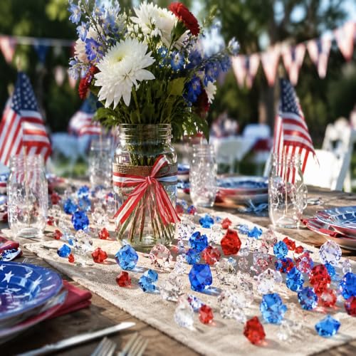 700 Pcs Fake Ice Rocks 5 Sizes Acrylic Gems Independence Day Patriotic Red White Blue Aquarium Fish Tank DIY Window Display Photography Props Crystal Gem for Vase Fillers Table Scatter Decor - color: Red White Blue