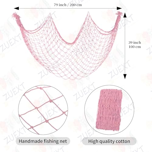 ZUEXT Light Pink Decorative Fishing Net 80x40 Inch, 2PCS Wall Photo Hanging Fishnet,Cotton Mermaid Net for Nautical Mermaid Pirate Ocean Themed Hawaii Beach Under the Sea Party Decorations - color: Light Pink, size: 80" x 40" - 2 Pack