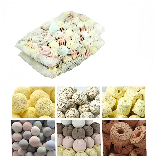 1000g, 2.2lb Aquarium bio Media,6 in 1 Ceramic Filter Media for Aquarium Sump Filter Ceramic Rings Activated Carbon Bio Balls bio Balls Ceramic Rings Set with mesh Bag