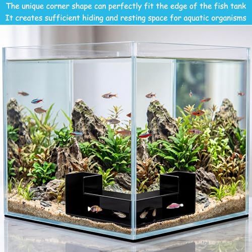 Fish Tank Decor Aquarium Cave - 2-Hole Aquarium Tunnel Fish Tank Cave + 360° View | Under Gravel Fish Hideout Fish Tank Accessories for Betta Fish, Shrimp, Corydora, Pleco (Black Square) - color: Black Square