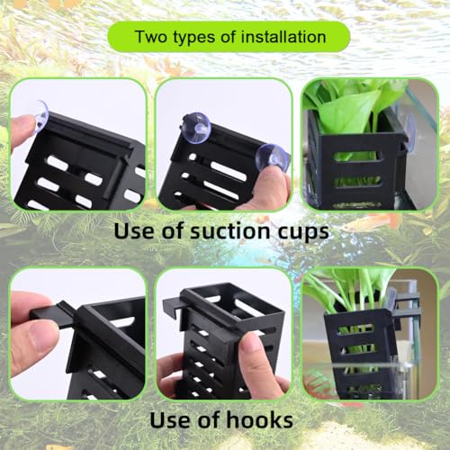 Upgraded Hanging Aquarium Plant Holder,2 Pcs Plastic Aquatic Plant Holders with Hooks and Suction Cups for Fish Tank Plant Decoration