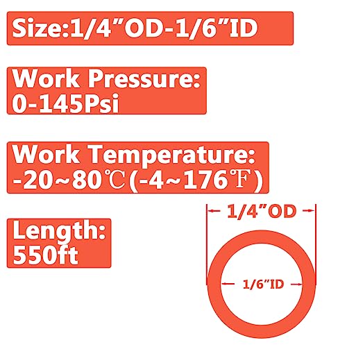 Pneumatic 1/4" OD Tubing 550Ft PU Air Tube Hose Pipe for Air Line or Water Transfer (Orange) - color: Orange, size: 1/4"OD