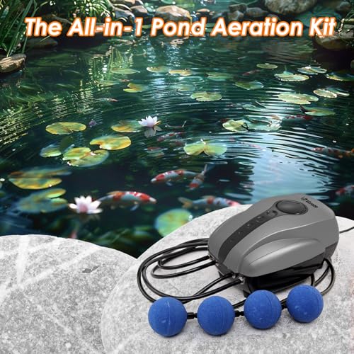 Pond Aeration Kit Pond Aerator Pump with Check Valves Air Stones Airline Tubing, All-in-1 Pond Air Pumps for Outdoor Ponds up to 2000 Gallon