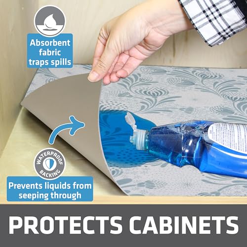 Drymate Premium XL Under Sink Mat, Waterproof Cabinet Protection Mats for Kitchen & Bathroom, Absorbent Shelf Liners, Slip-Resistant, Non-Adhesive, Machine Washable (USA Made)(24”x59”)(Light Blue) - color: Light Blue Floral, size: 24"W x 59"L