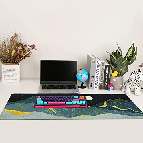 Golden Line Art Mountain at Night Large Mouse Pad Extended Gaming Mouse Pad Waterproof Desk Mat with Stitched Edge,Non Slip Base Keyboard Mouse pad for Home Office 35.4" X 15.7" - color: Golden Line Art Mountain at Night