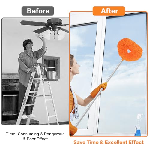 Ceiling Fan Cleaner Duster Reusable Microfiber Ceiling Fan Blade Cleaner Removable Duster with Extension Pole Adjusts 13 to 49.7 Inch for Cleaning Walls Bookshelves Furniture Door Window Top (Orange) - color: Orange