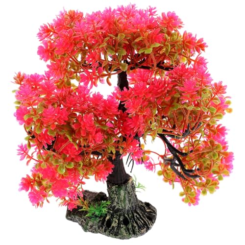 Aquarium Decor Artificial Aquatic Plant Tree with Rock Base Simulation Fish Tank Landscaping Ornament for Home and Desktop Decoration 2.15X2.15X10.14 Inches - color: Red