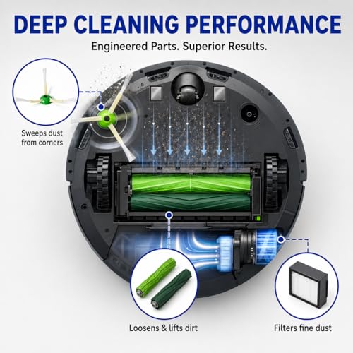 Replacement Parts & Accessories for i-Robot E, I & J Series, Combo i5, j5 Series Robot Vacuum, 2 Dual Multi-Surface Rubber Brushes & 6 HEPA Filter & 6 Edge-Sweeping Brushes - color: 18 Pack