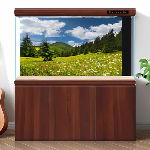 Mountain Valley Aquarium Background Cloudy Blue Sky Fish Tank Background Lush Green Pine Trees Natural Landscape Reptile Tank Backgrounds Spring Flowers Meadow Reptile Enclosure Backgrounds 24x16in - color: Green, size: 24(W)x16(H)inches/ 60(W)*40cm(H)