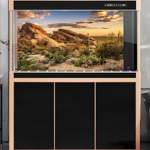 2 Packs Desert Mountain Reptile Tank Background Sunset Desert Gobi Cacti Sand Dunes Aquarium Background Saguaro Sandstone Rock Mountain Range Scenery Aquarium Reptile Enclosure Backgrounds 36x18in - color: Orange_Brown, size: 36(W)x18(H)in