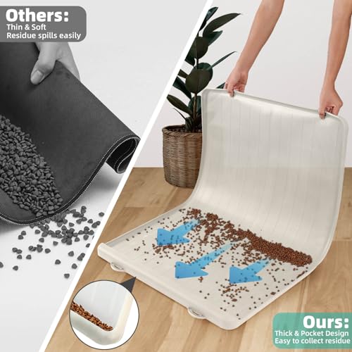 Dog Mat for Food and Water - 39.4" x 27" Large Pet Feeding Mats with Residue Collection Pocket - Waterproof Dog Cat Bowl Mat with High Edges to Prevent Water and Food Spills (Cream) - color: Cream