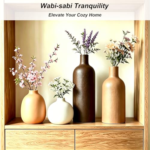 Upgraded Ceramic Vases Set for Home Decor, 4 Piece Modern Neutral Room Decor Desk Vase Bedroom Decor Flower Vase for Table Shelf Office Kitchen, Happy Birthday Gifts for Women Mom Men (Oval-4pcs) - color: Oval-4pcs