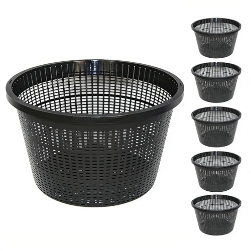 8.5-Inch Round Aquatic Plant Baskets - 6 Pack Durable Black Plastic Mesh Pond Containers for Live Aquarium Plants, Pond Planting & Hydroponic Pots