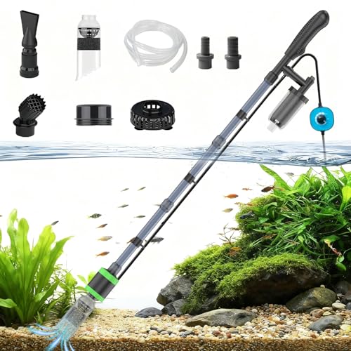 32W Electric Aquarium Vacuum Gravel Cleaner - Strong Suction, Automatic Water Change, Algae Remover, Sand Wash, Water Shower, Water Circulation & Timed Off (32W)