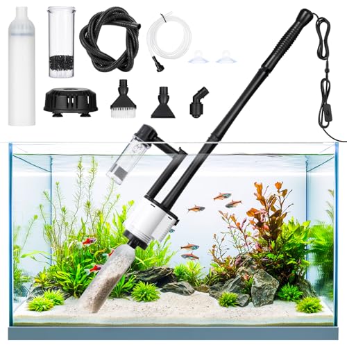 AQQA Electric Aquarium Gravel Cleaner, 8 in 1 Fish Tank Vacuum 480GPH 30W with Water Changer Sand Washer Filter Pump Oxygen Boost, Gravel Vacuum for Freshwater Saltwater Turtle Tanks