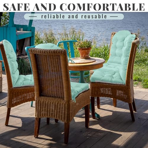 Geelin 2 Pcs Outdoor Patio Chair Cushion Thick High Back Adirondack Chair Cushion Tufted Weather & Fade Resistant Anti-Slip Outside Rocking Chairs Pads with Ties, 44 x 19 x 4 Inch (Light Green) - color: Light Green