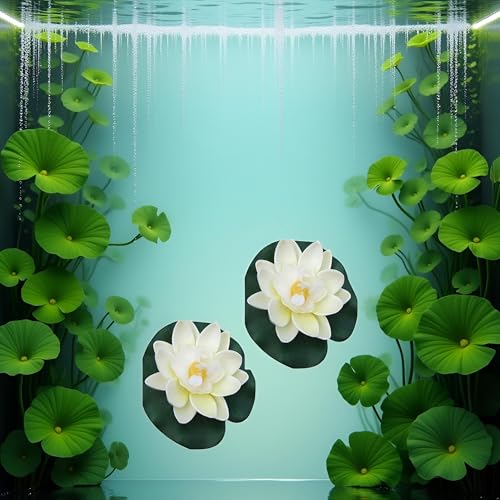 1PCS Artificial Floating Foam Lotus Flower with Water Lilys Pad Ornanments, Fish Tank Aquarium Lifelikes Fake Lotus Flowers for Patio Pond Pool Home Garden Wedding Party Special Event Decoration