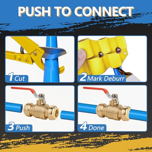 (Pack of 5) AB 1/2 Inch Push Fit Ball Valve, 1/2 Inch Water Shut Off Valve with Disconnect Clip, Full Port Push Connect Ball Valve for Copper, CPVC,PE-RT and PEX Pipe, UPC Certified - size: 1/2" 5pcs