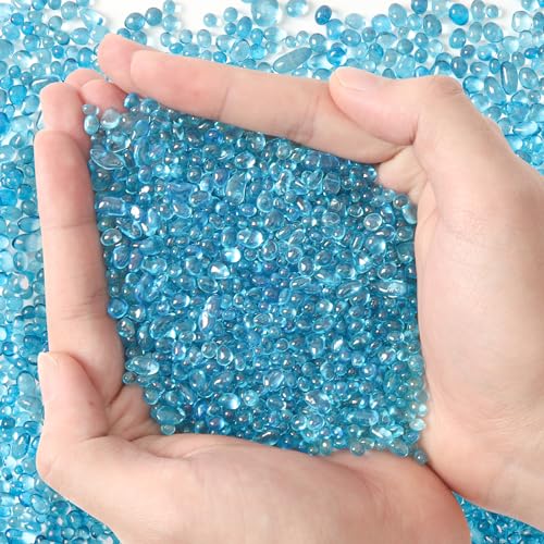 T4U Fish Tank Gravel 2 LB, Tumbled Small Rocks for Aquarium, Glass Beads for Vases, Succulent Rocks for Plants, Aquarium Gravel Decorative Pebbles for Terrarium Crafts Vase Filler, Blue - color: #11 - Blue, size: 2 LB