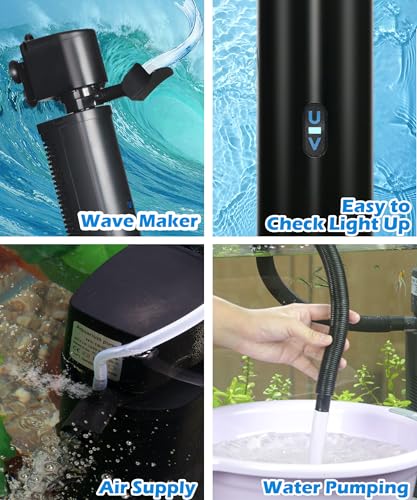 Aquarium Filter U-Very Suitable for 40-200 Gallon Tank, 400GPH Fish Tank Filters for Green Control, Internal Submersible Pump for Turtle Tank, Small Pond, Pool Filter, Cold Plunge Ice Bath Hot Tub - size: CTUV-H8F (40-200Gallon)