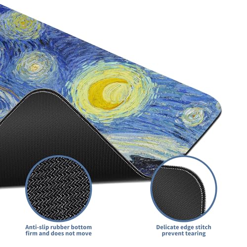 Starry Night Cat Gaming Mouse Pad Large Desk Mat Extended Keyboard Mouse Pad Anime Mousepad with Non-Slip Base and Stitched Edge Mouse Mat Desk Pad 31.5 x 11.8 Mouse Pads for Desk Home Office Gaming - color: Starry Night Cat