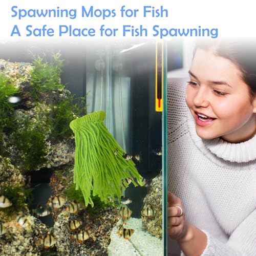 Fish Spawning Mops,Circular Spawning Mops for Fish,Fish Breeding Grass Mops,Floating Aquarium Plants Decor,Decorative Aquarium Grass for Breeding Spawning Fish(Green)