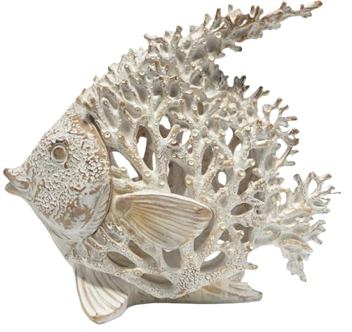 VVGIFTS Beach Coastal Decor Coral Reef Angelfish Home Office Desk Decor Sculpture Statue for Tabletop Shelf Bathroom Decoration Ornament Gift (White) - color: White