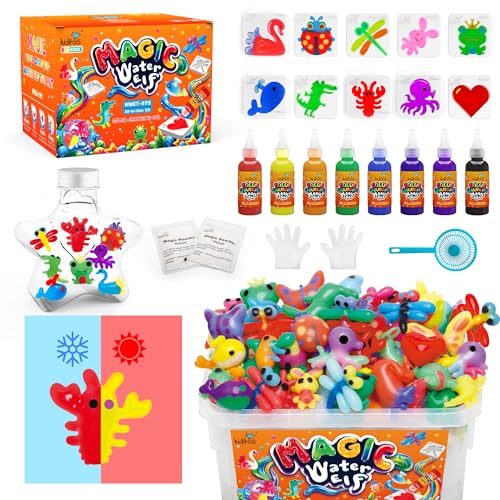 Kiditos Magic Water Elf Toy Kit for Kids, Color-Changing Magic Water Pets Craft Kit with 8 Color-Changing Gels, 10 Molds, Star Bottle, DIY Sensory STEM Gift for Girls Boys Ages 3+