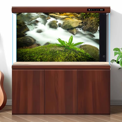Stream Aquarium Background Rock River Green Grass Fish Tank Background Green Meadow Waterfall Big Rocks Reptile Tank Background Natural Streams Landscape Reptile Enclosure Backgrounds 24x12in - color: Warm Green, size: 24(W)x12(H)inches/ 60(W)*30cm(H)