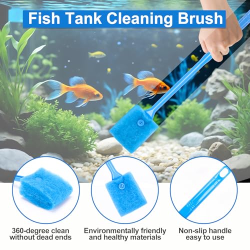 Fish Tank Cleaner, Aquarium Cleaning Tools Set of 3 Pieces, Include Algae Scraper for Glass Aquariums Fish Net for Fish Tank Aquarium Brush Suitable for Saltwater and Freshwater Aquarium