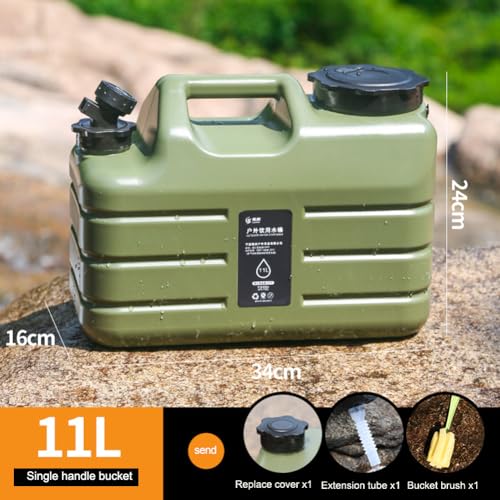 ASIEIT 11L Water Container, Large Capacity Emergency Water Storage Bucket with Detachable Faucet, Portable Overlanding Green Water Tank with Cleaning Brush Extension Tube for Camping Fishing Picnic