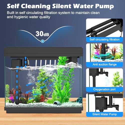 Smart Aquarium Fish Tank with Silent Water Pump, 2.4 Gallon Small Aquarium with Quick Start Kit, Temperature Display, Humidifier and RGB Lights, Perfect for Home, Office, and Decor, Black - color: 2.4 Gallon-Black