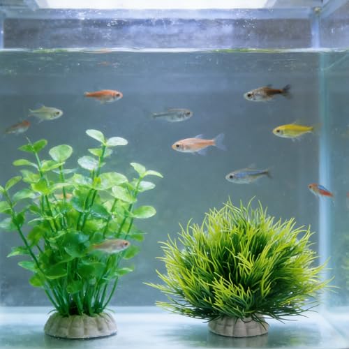 2pcs Aquarium Plants, Lifelike Artificial Fish Tank Plastic Grass Decorations Green Durable & Safe Goldfish Betta Fish Tank Decor Accessories Supplies for Freshwater Saltwater Aquariums