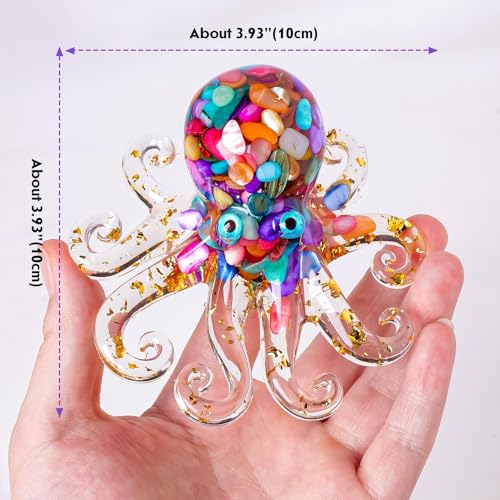 Octopus Decor Aquarium Decorative Resin Glass with Natural Crystal Stone Marine Animals Fish Tank Ornaments Statue Healing Home Decor Ladies Gift 3.93" - color: Colorful